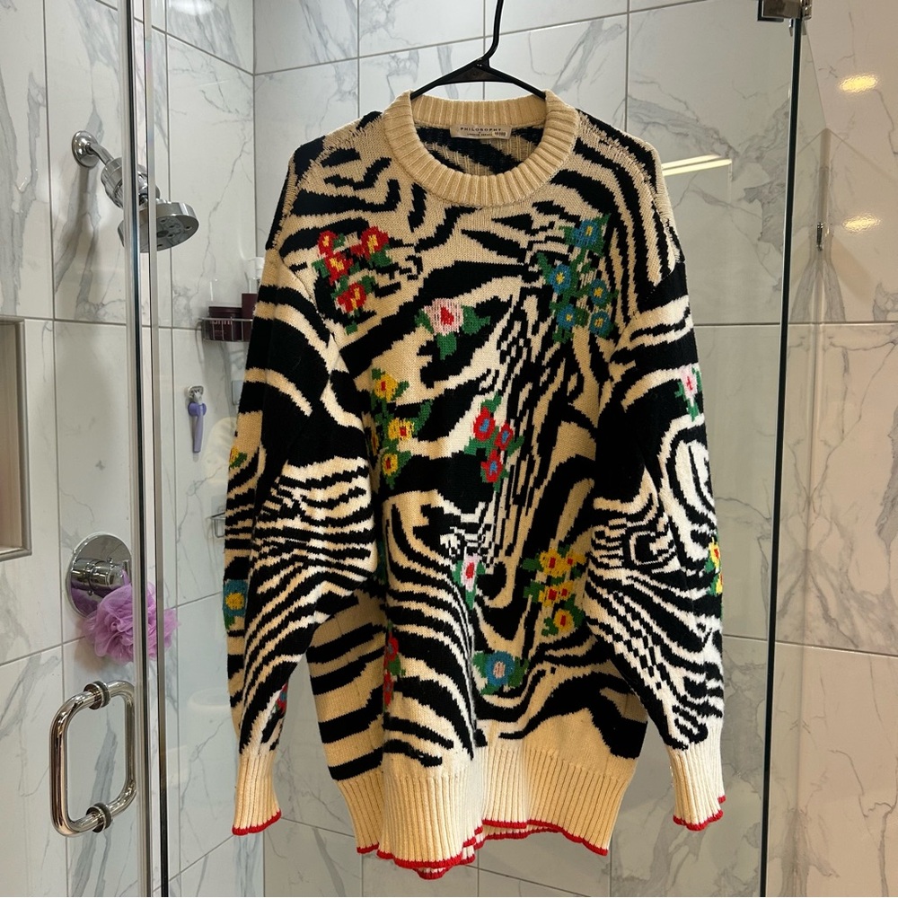 Philosophy Di Lorenzo Serafini Animal Print Wool Sweater Zebra